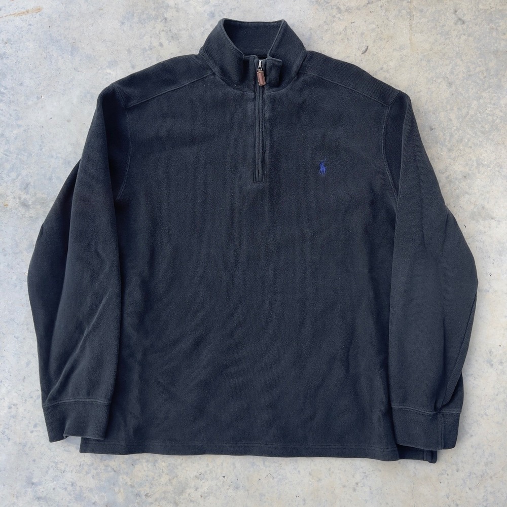 Polo Ralph Lauren Quarter Zip Pullover Mens XL Black Cotton Knit Mock Neck